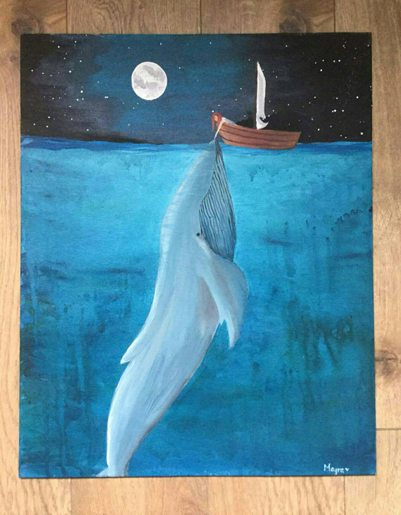 570x732 Blue Whale Acrylic Canvas Sea Painting Beautiful Whale - Blue Whale Painting