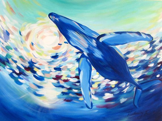 570x426 Blue Whale Painting (1824) By Kelsey Rowland Whale Art Beach Sea - Blue Whale Painting