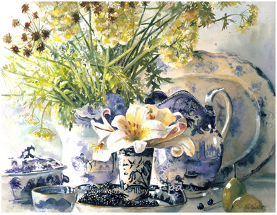 400x311 Watercolor Western Paintings, Perriduncangallery Scottish Country Life - Blue Willow Painting