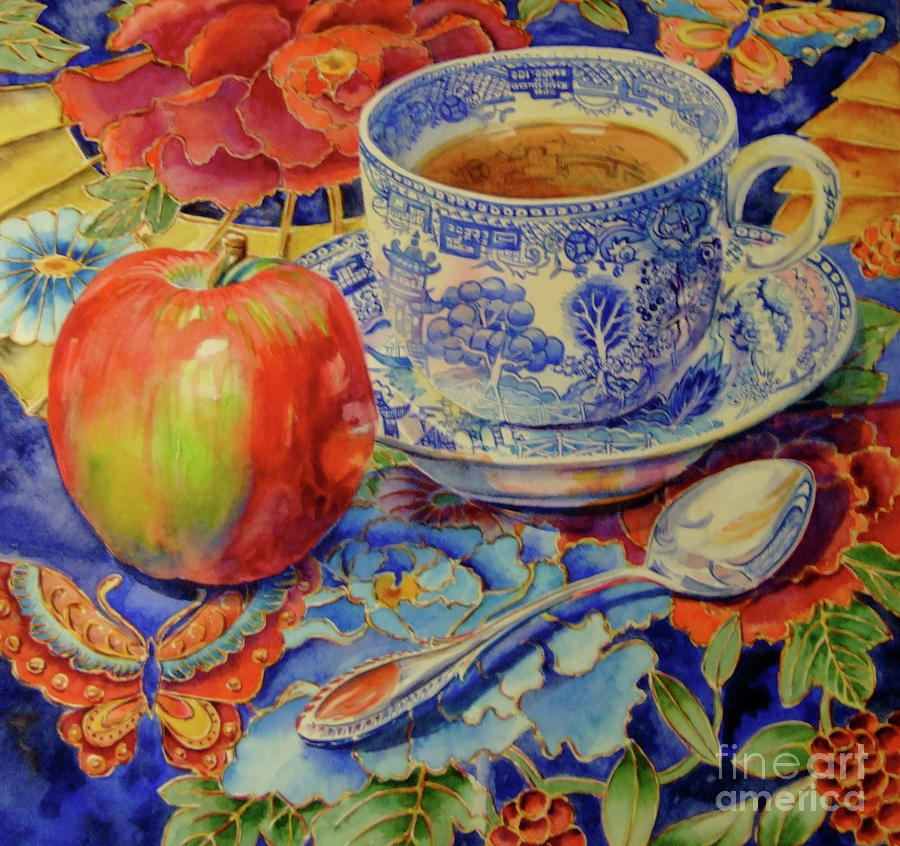 900x846 Blue Willow Cup Painting By Barbara Timberman - Blue Willow Painting