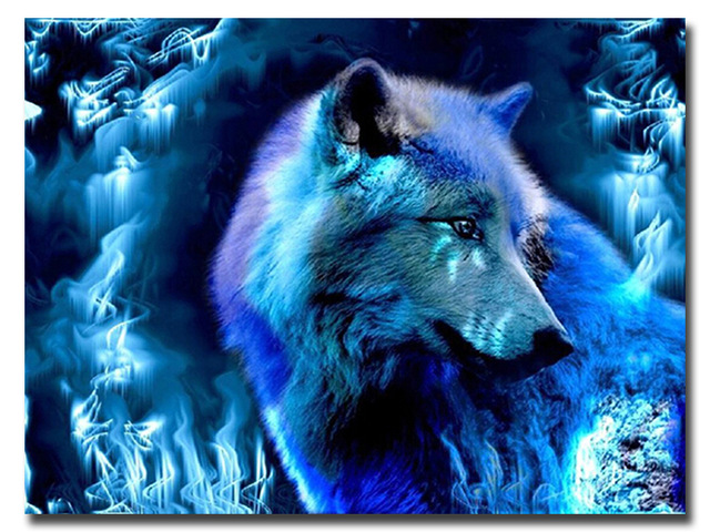 640x480 Diy Diamond Mosaic Pattern Cartoon Blue Wolf Cross Stitch Kits - Blue Wolf Painting