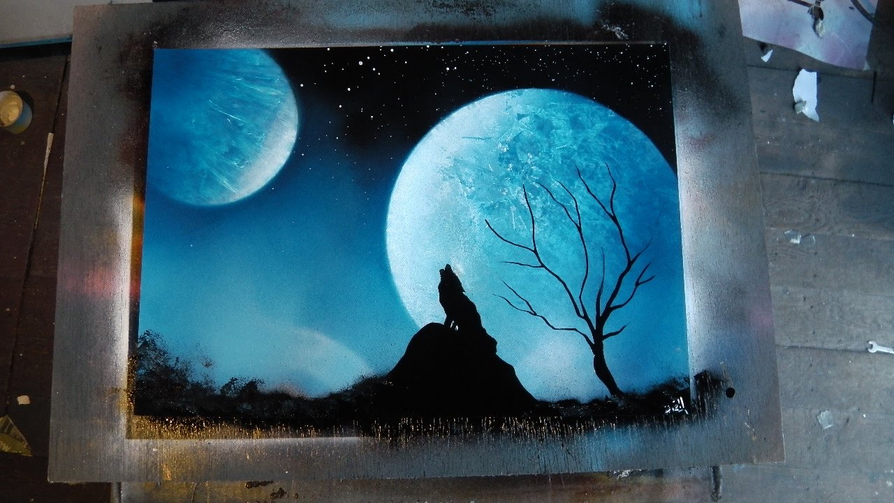 1280x720 How To Spray Paint Art - Blue Wolf Painting