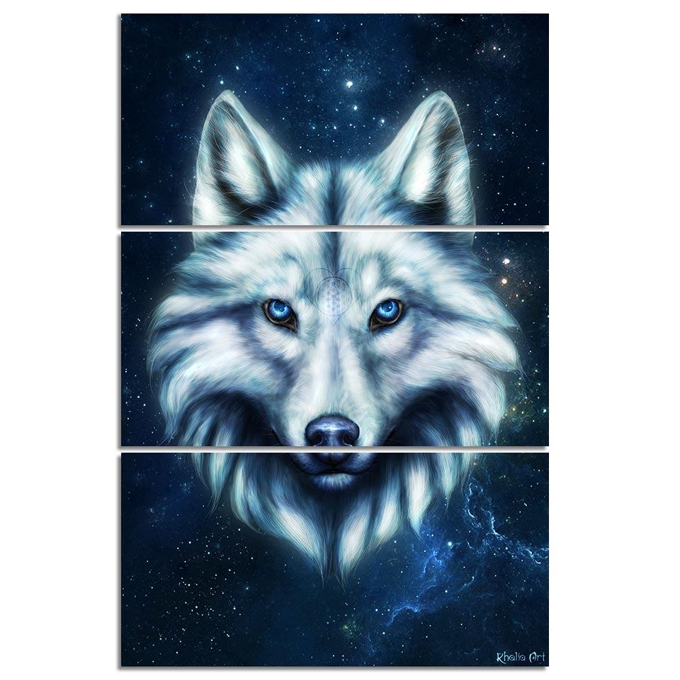 960x960 Wolf Head By Khalia Art 3 Piece Canvas Painting - Blue Wolf Painting
