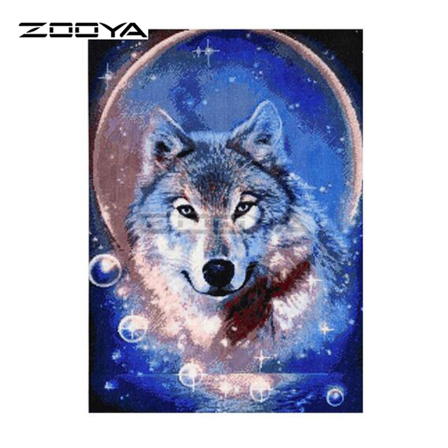 640x640 Zooya 5d Diy Diamond Embroidery Blue Wolf Animal Ampmoon Diamond - Blue Wolf Painting