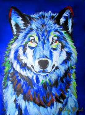 275x369 Blue Wolf By Kelsey Rowland Wolf Art Painting Acrylic - Blue Wolf Painting