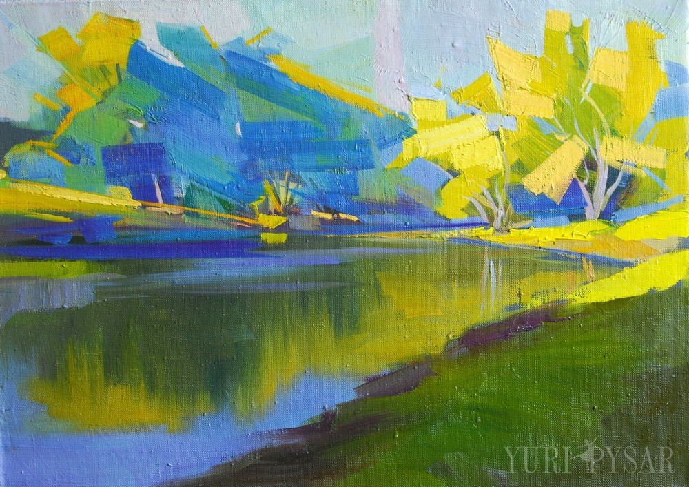 1000x707 Modern Art Collection Of Seascape Paintings, Mountains Paintings - Blue Yellow Painting