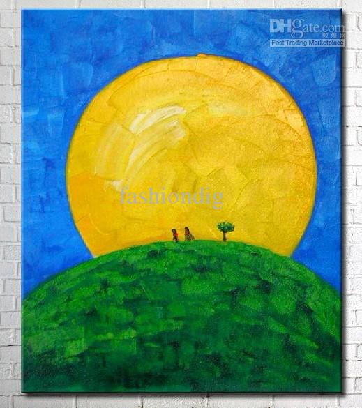 519x585 2018 Abstract Blue Yellow Green Oil Painting Canvas Handmade Sweet - Blue Yellow Painting