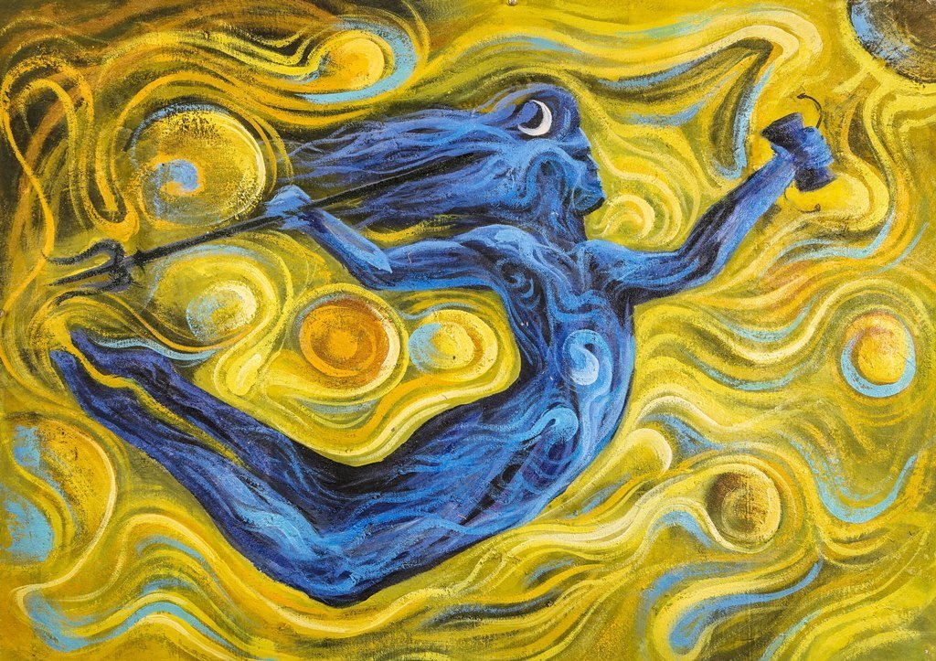 1024x723 Buy Blue Abstract Shiva With Yellow Background By Community - Blue Yellow Painting