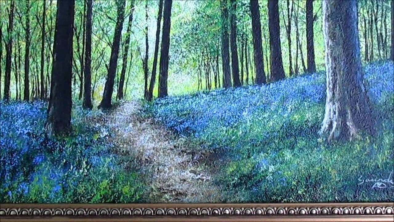 1280x720 Bluebell Woods Acrylic Painting - Bluebell Painting
