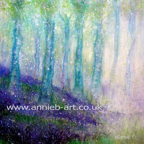 500x500 Magical Bluebell Woods Original Art Painting By Annie B. Artist - Bluebell Painting