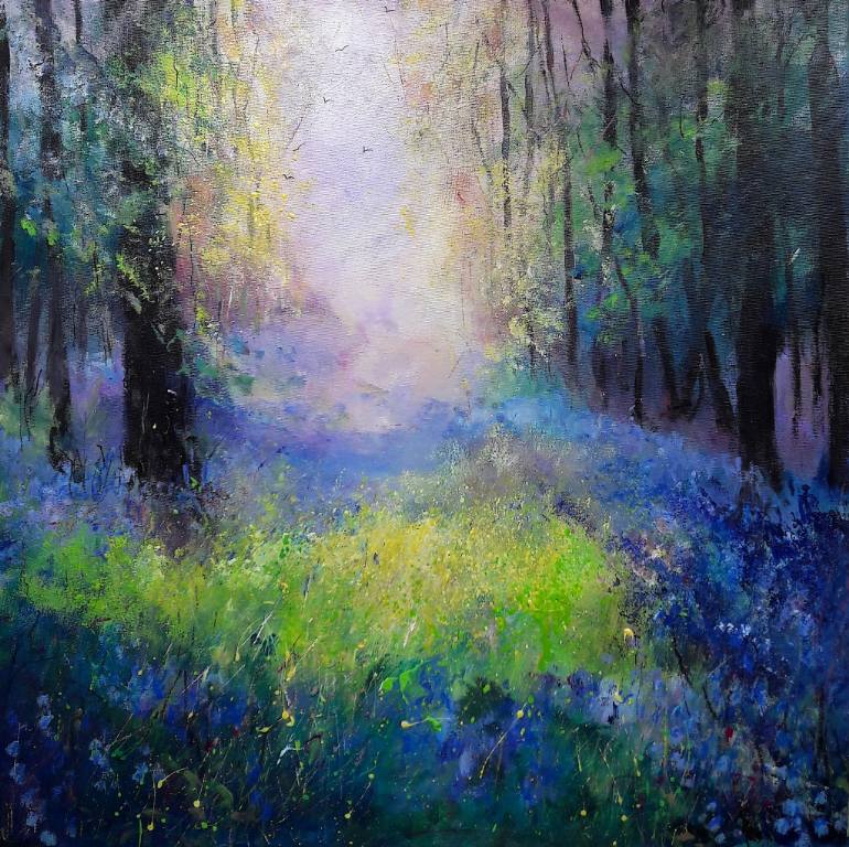 770x768 Saatchi Art Misty Morning Bluebell Landscape Painting By Teresa - Bluebell Painting