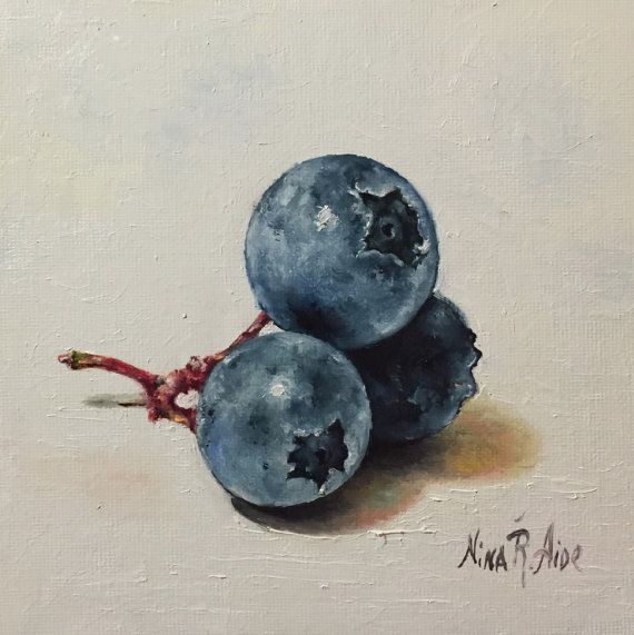 570x571 Blueberries Original Oil Painting Nina R.aide 6x6 Canvas Fruit - Blueberry Painting