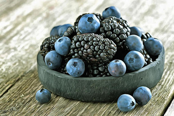 570x379 Blueberry Canvas, Blueberry Art, Kitchen Wall Art, Blueberry Print - Blueberry Painting