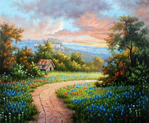 300x248 Hand Painted Oil Painting Texas Bluebonnets Landscape On Canvas - Bluebonnet Oil Painting