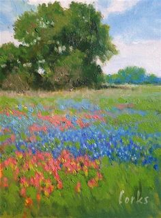 236x318 Original Oil Painting Texas Bluebonnet Landscape By Karensfineart - Bluebonnet Oil Painting