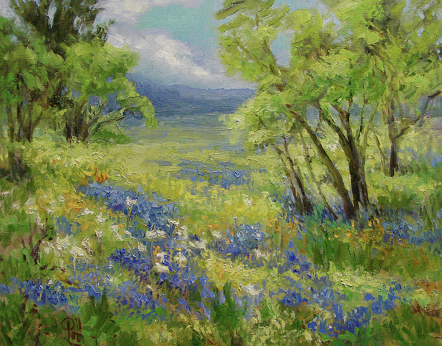 900x706 Texas Bluebonnets And Mesquite Painting By Lilli Pell - Bluebonnet Oil Painting
