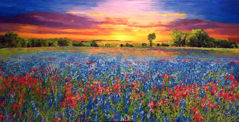 770x394 Saatchi Art Bluebonnets Rise Painting By Kenneth Halvorsen - Bluebonnet Painting