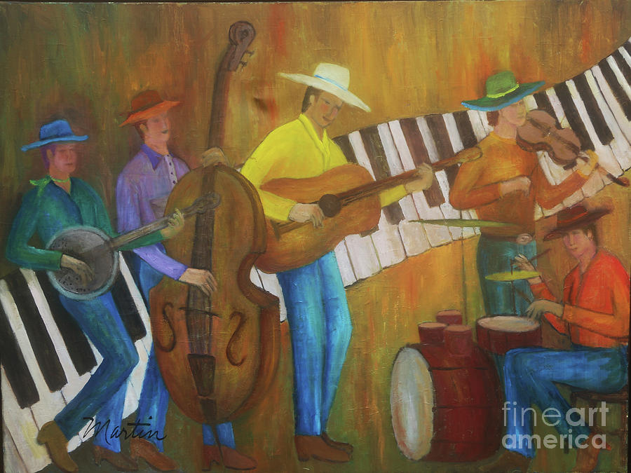900x675 Bluegrass Jazz Sextet Painting By Larry Martin - Bluegrass Painting