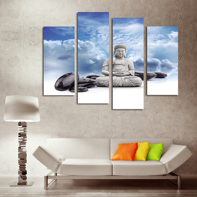 640x640 Four Pc No Frame Blueprint For Sitting Buddha Oil Painting Printed - Blueprint Painting
