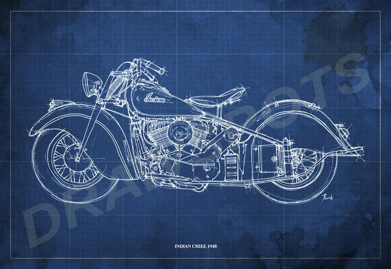 800x550 Indian Chief 1948 Blueprint Art Print 12x8 In Motorcycle Art - Blueprint Painting