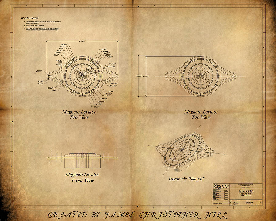 900x720 Magneto System Blueprint Painting By James Christopher Hill - Blueprint Painting
