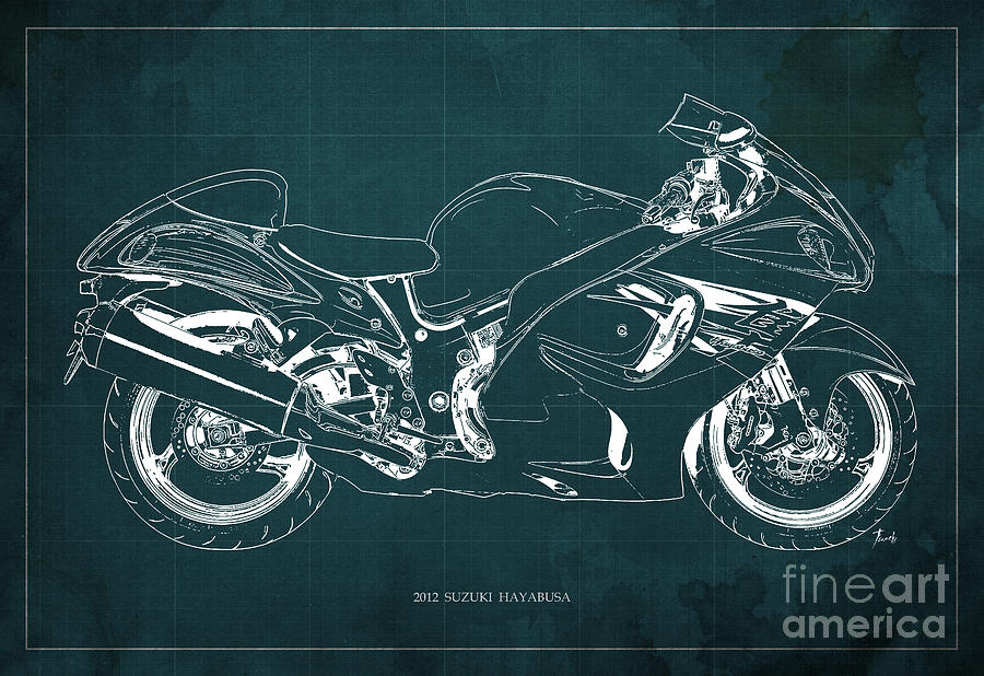 900x618 Suzuki Hayabusa 2012 Blueprint Painting By Pablo Franchi - Blueprint Painting