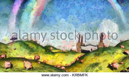 450x273 Surreal Painting. Pigs In The Field. Factory - Bmf Painting