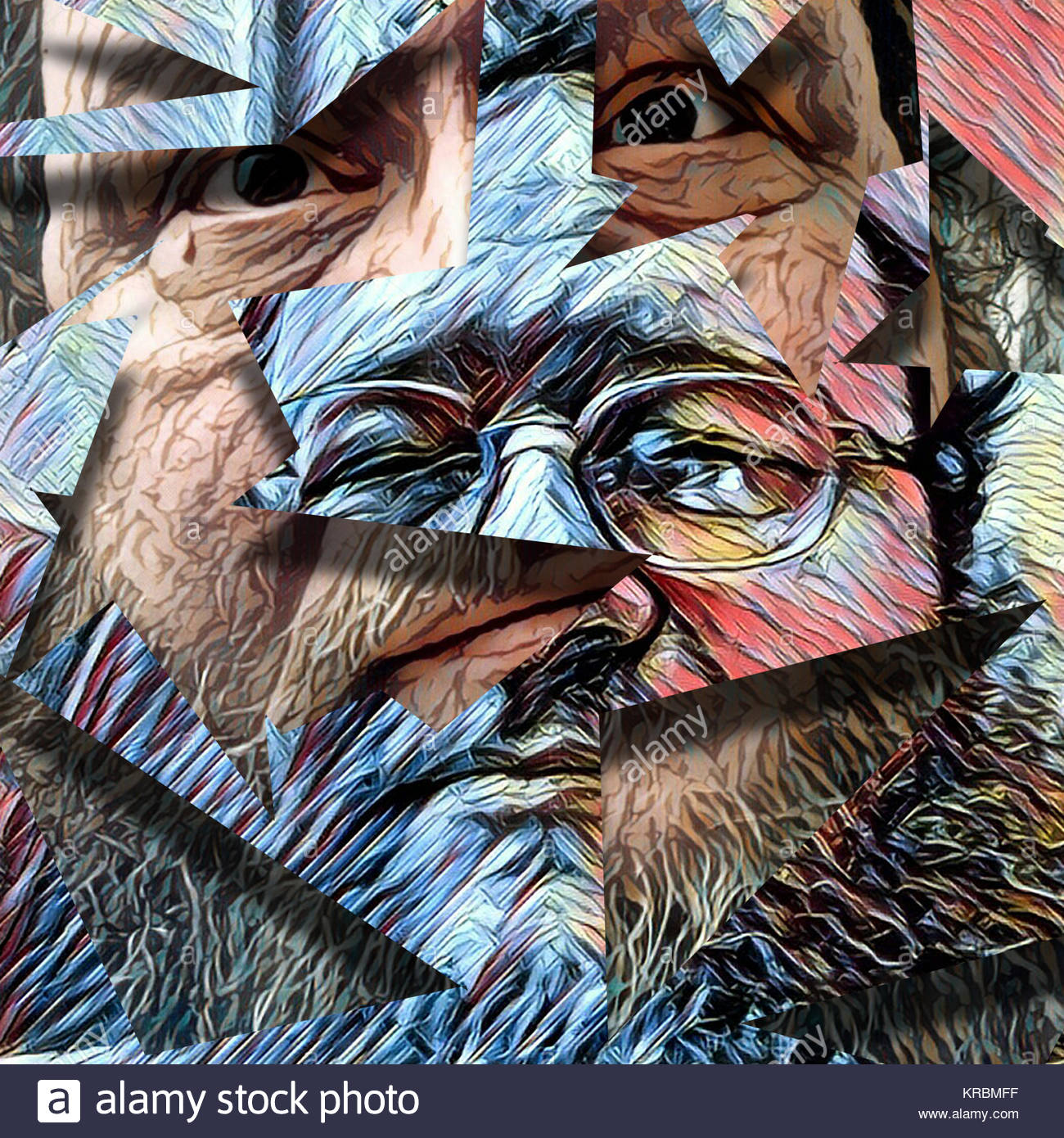 1300x1390 Abstract Painting. Old Man's Face In Glasses Stock Photo - Bmf Painting