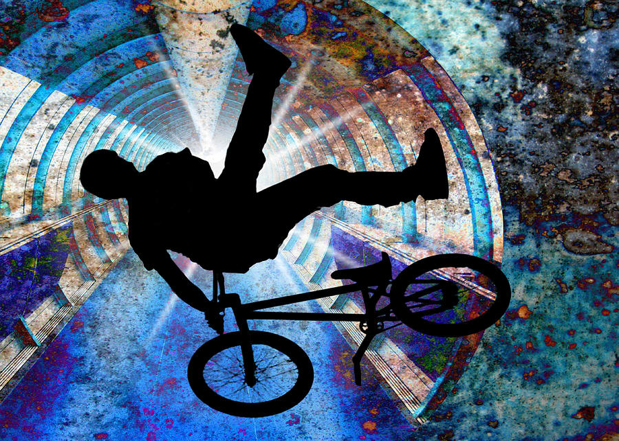 900x642 Bmx In A Grunge Tunnel Painting By Elaine Plesser - Bmx Painting