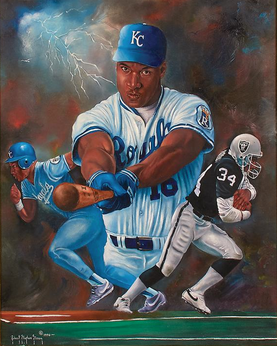 566x709 Bo Jackson Oil Painting By Robert Stephen Simon. Sports Art - Bo Jackson Painting
