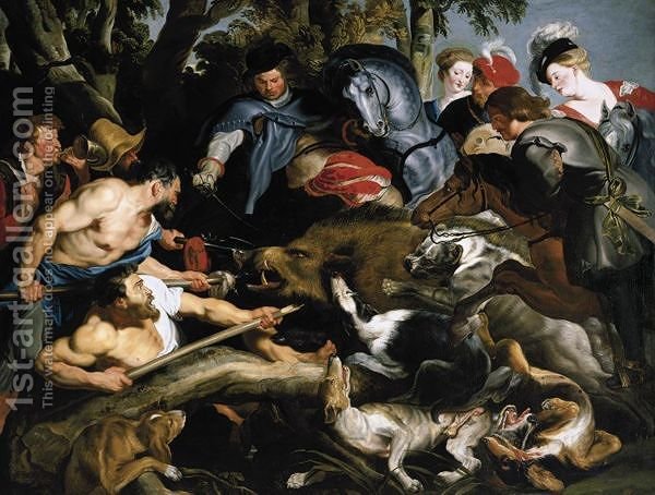 600x454 A Boar Hunt 2 (After) Sir Peter Paul Rubens Reproduction 1st Art - Boar Hunt Painting