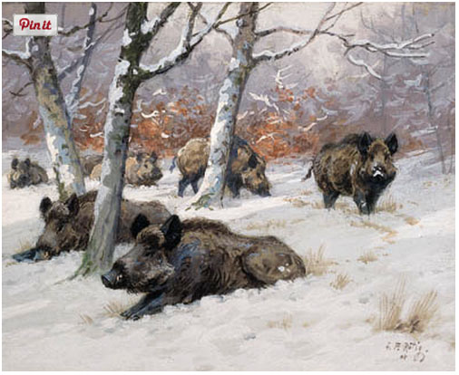 506x414 Gurney Journey Wild Boars - Boar Painting