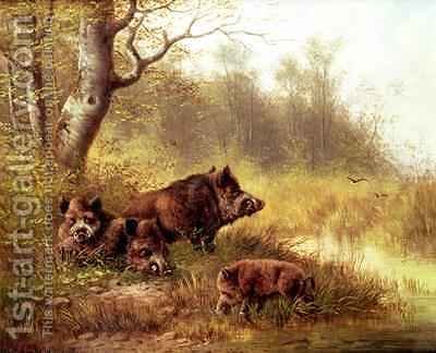 400x324 Wild Boar In The Black Forest 1880 Moritz Muller Reproduction - Boar Painting