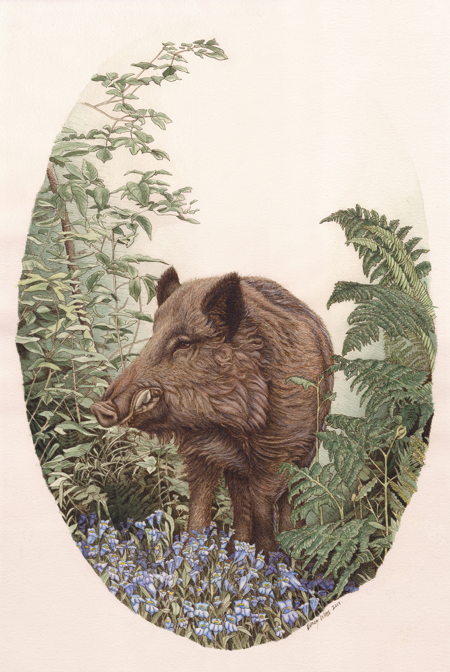915x1365 Wild Boar With Foliage Painting - Boar Painting
