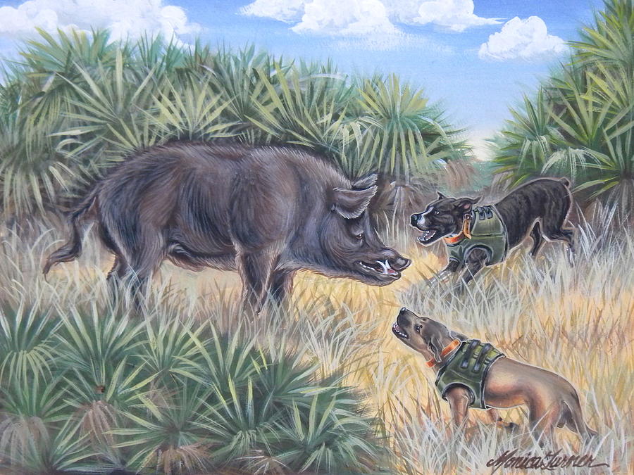 900x675 Brownie And Clyde Painting By Monica Turner - Boar Painting