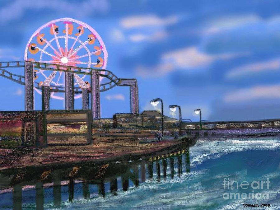 900x675 Ferris Wheel On The Boardwalk Painting By Sher Magins - Boardwalk Painting