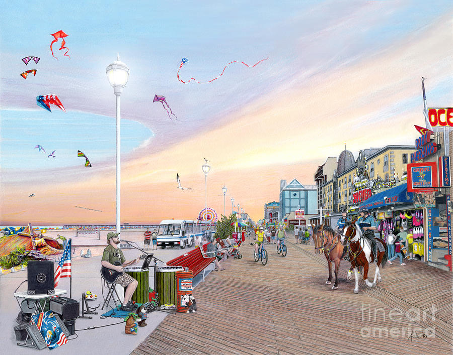 900x707 Ocean City Maryland Painting By Albert Puskaric - Boardwalk Painting