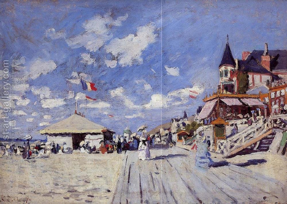 1000x712 The Boardwalk On The Beach At Trouville Claude Oscar Monet - Boardwalk Painting