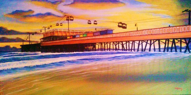 640x318 Tom Ackley Artwork Daytona Beach Boardwalk Original Painting - Boardwalk Painting