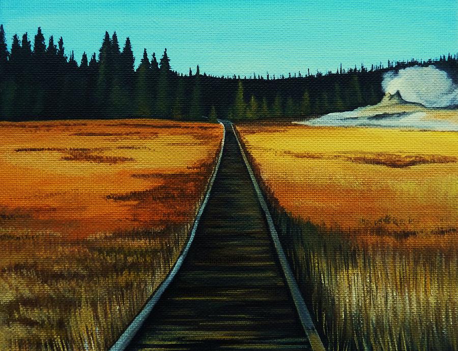 900x691 Yellowstone Boardwalk Painting By Lucy Deane - Boardwalk Painting