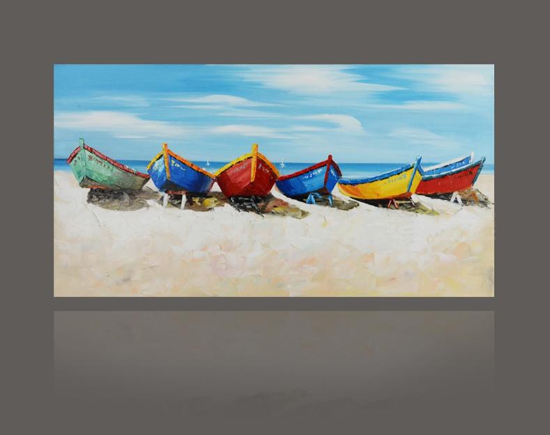 789x624 Hand Painted Abstract Color Boat Oil Painting On Canvas Seascape - Boat Canvas Painting