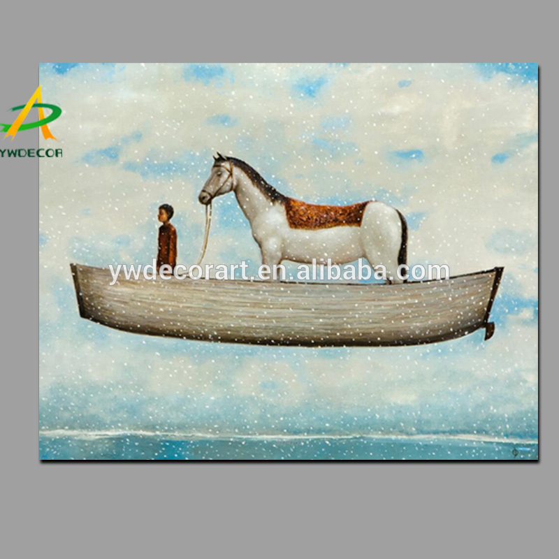 800x800 Man And Horse On Boat Canvas Painting Lonely Theme Fabric Picture - Boat Canvas Painting