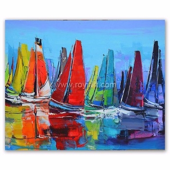 350x350 Modern Abstract Sail Boat Canvas Paintings Wholesale For Hotel - Boat Canvas Painting
