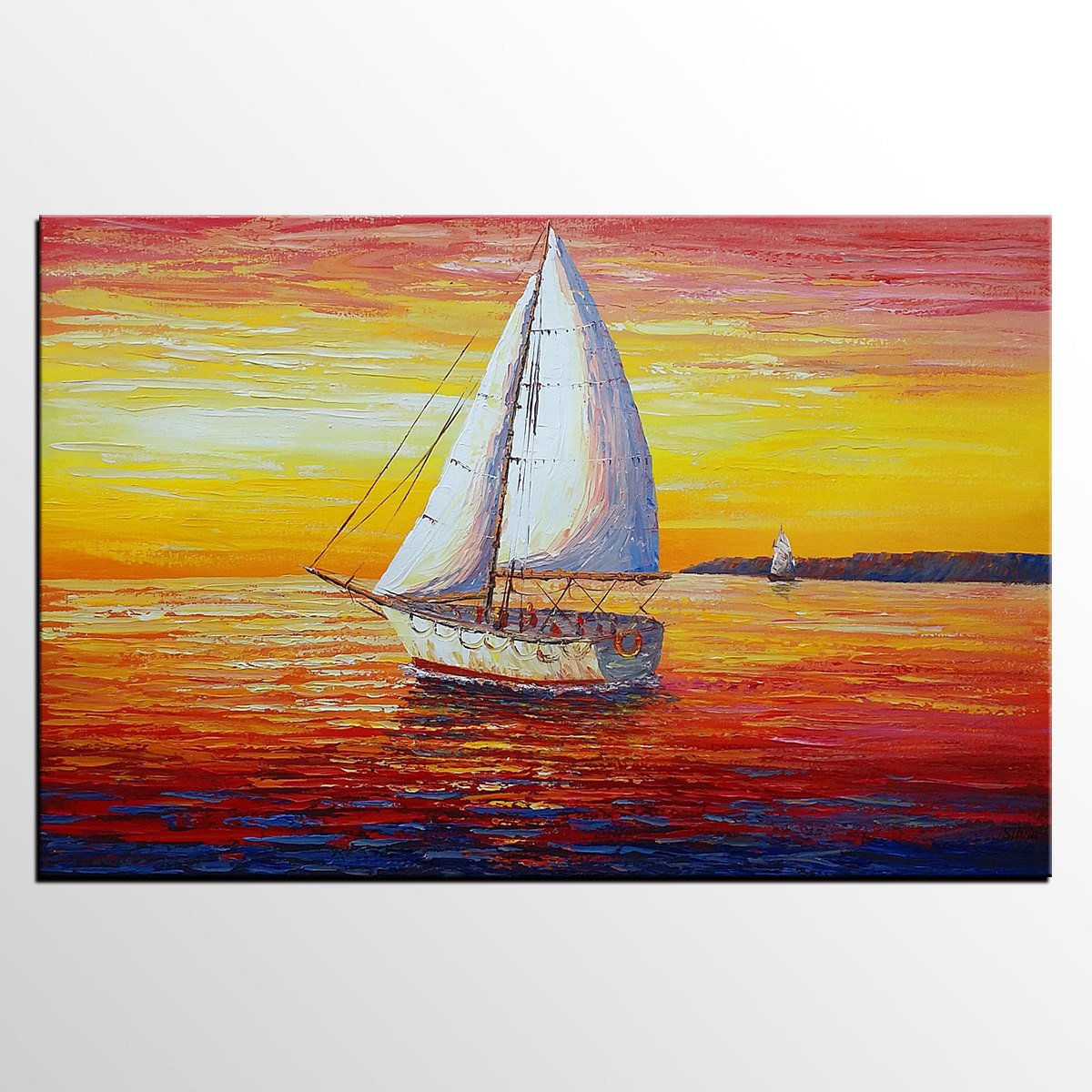 1200x1200 Sunrise Painting, Sail Boat Canvas Painting, Ship Painting, Large - Boat Canvas Painting