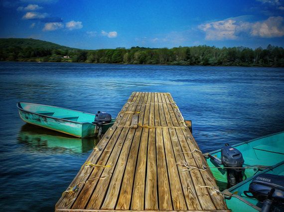 570x427 Lake Boat Dock Oil Painting By Reburndesigns On Etsy Digital - Boat Dock Painting