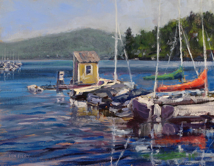 900x697 Lake Sunapee Boat Dock Painting By Ken Fiery - Boat Dock Painting