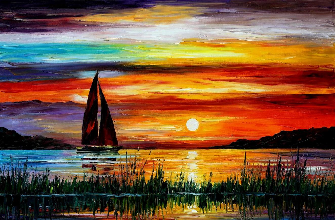 1324x871 Leonid Afremov, Oil On Canvas, Palette Knife, Buy Original - Boat Dock Painting