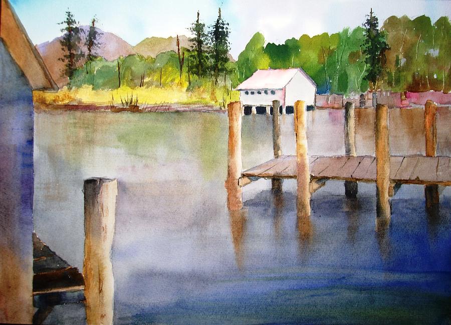 900x649 New England Boat Dock Painting By Larry Hamilton - Boat Dock Painting