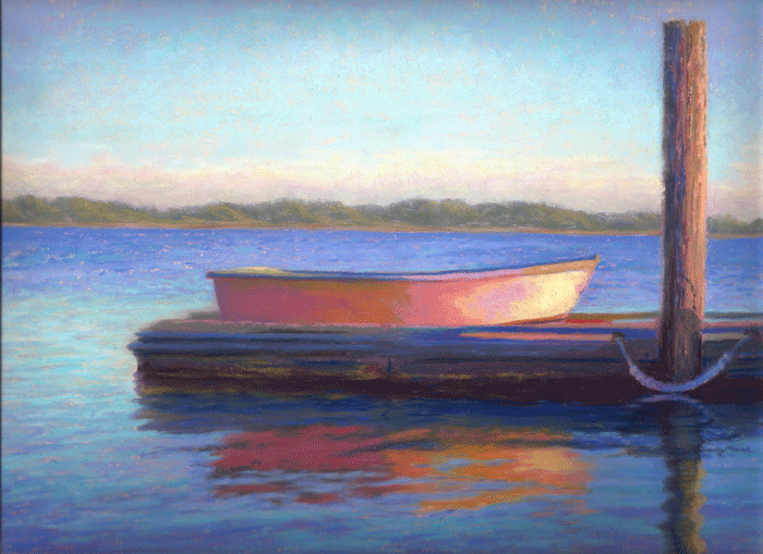 700x509 Pastel Painting On The Dock Boat Reflection Pastel Painting By - Boat Dock Painting
