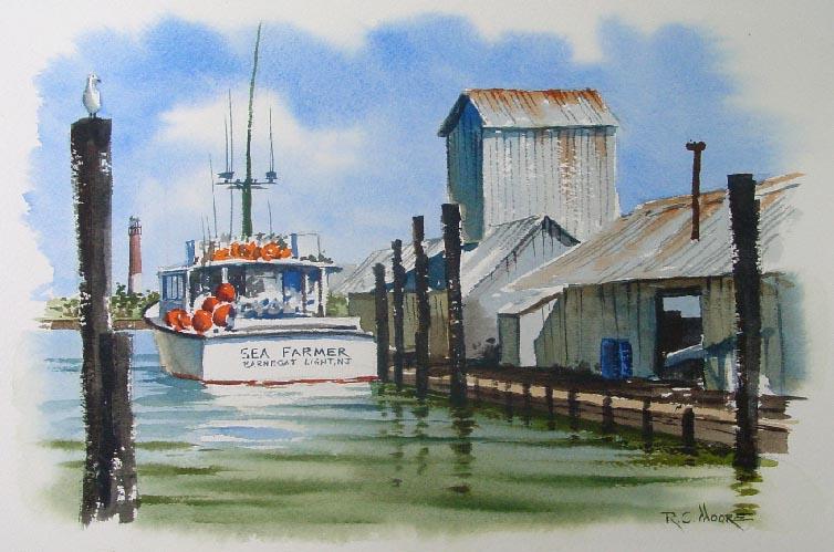 754x499 Watercolor Painting Of Tuna Boat - Boat Dock Painting